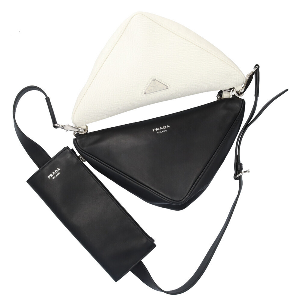 Prada Triangle Double Shoulder Bag, Saffiano Leather 2VH157, Black, Men's and... - Picture 11 of 14